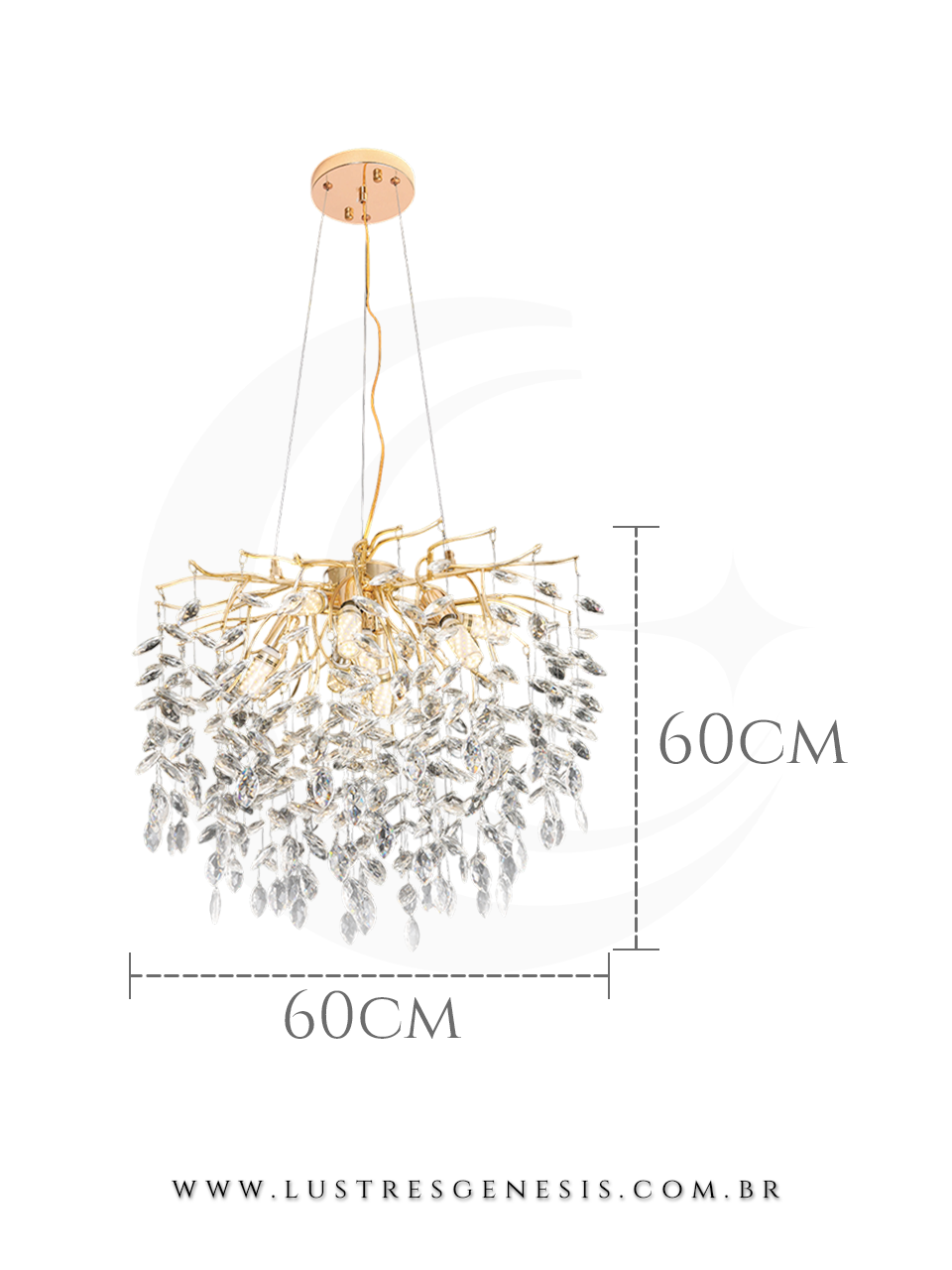 Lustre de Cristal Semente Dourado 60x60m Para Sua Sala de Jantar 